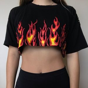 Flame crop top w mesh back